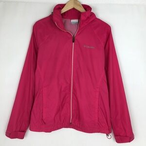 Columbia Women’s Lightweight Jacket Pink Windbreaker Hooded Packable Size L